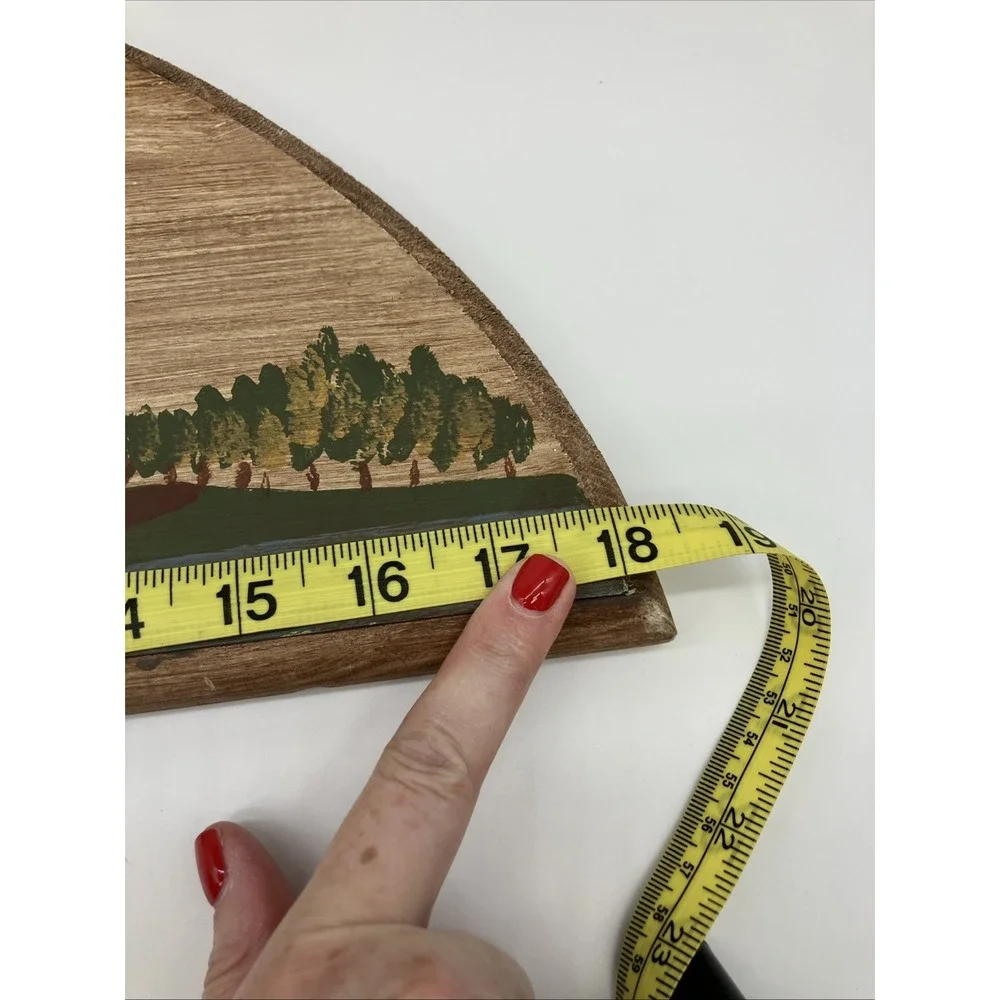 Hand Painted Half Moon Country Scene‎ Wooden Wall Hanging Primitive 3D Folk Art